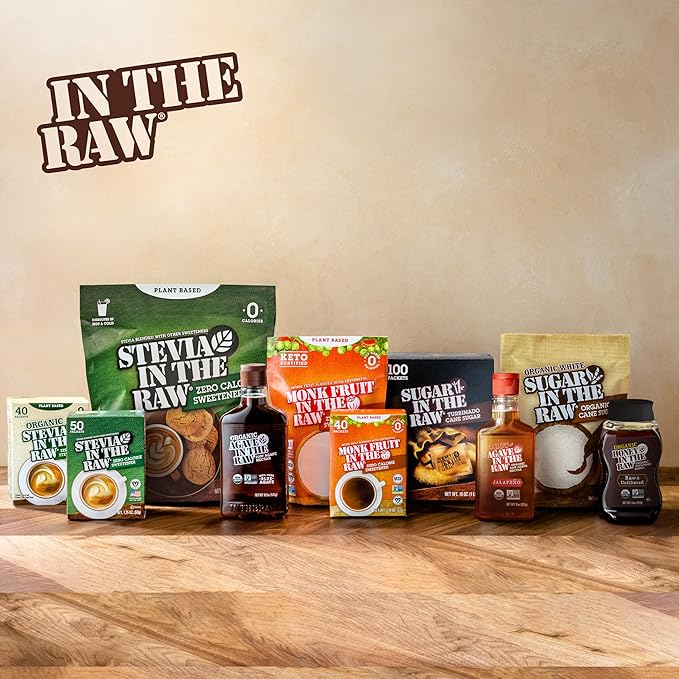 Sugar In The Raw Turbinado Cane Sugar Packets, 25 Ct, Pure, All-Natural Turbinado Sugar, Non-GMO Project Verified, Kosher, Vegan and Gluten Free