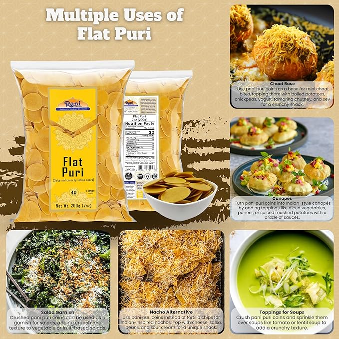 Rani Pani Puri Coins 7oz (200g) 80-85 Coins ~ Uncooked, Microwaveable wheat and Semolina Coins ~ All Natural | Vegan | NON-GMO