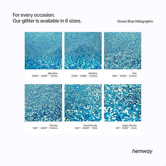 Hemway Premium Glitter Shaker - Ocean Blue Holographic | Chunky Metallic Flake Sequins for Resin & Epoxy Crafts | Craft Supplies for Tumblers, Festival, Face, Body, Eye & Nail Art Decoration | 115 g