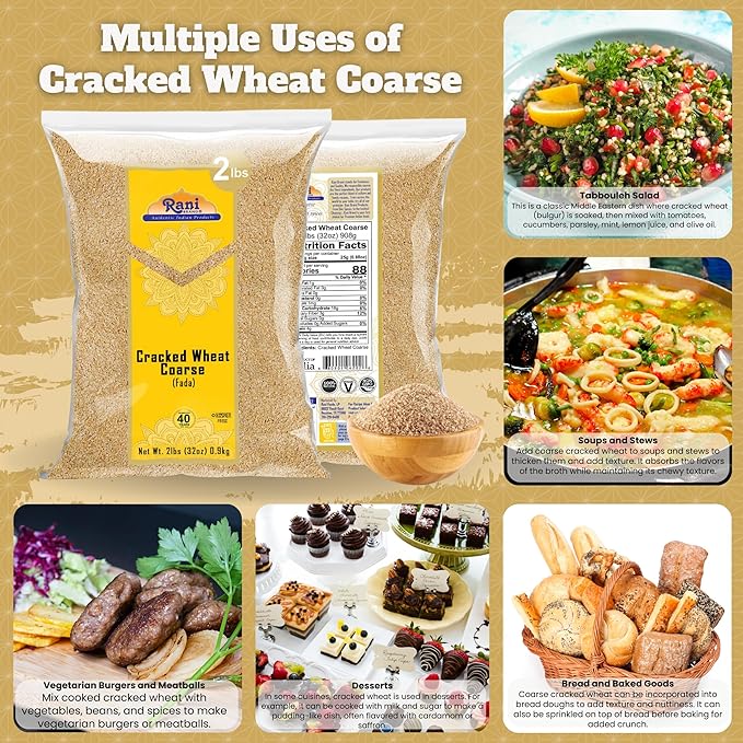 Rani Cracked Wheat Coarse (Fada/Bulgur Wheat#3) 32oz (2lbs) 908g ~ All Natural | Vegan | Gluten Friendly | NON-GMO | Kosher | Indian Origin