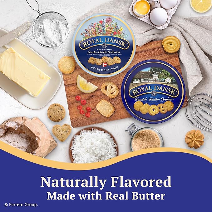 Royal Dansk Garden Cookie Collection & Danish Butter Cookies, 4-Pack, Includes Two 12 oz and Two 10.6 oz Tins