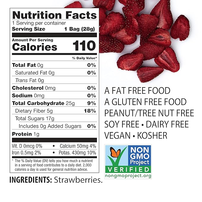 Brothers All Natural Freeze Dried Fruit Crisps, Strawberry, 1 Oz (Pack of 8), Made with 100% Fruit, Gluten Free, Soy Free, Vegan, Heathy Snack, Resealable Pouch