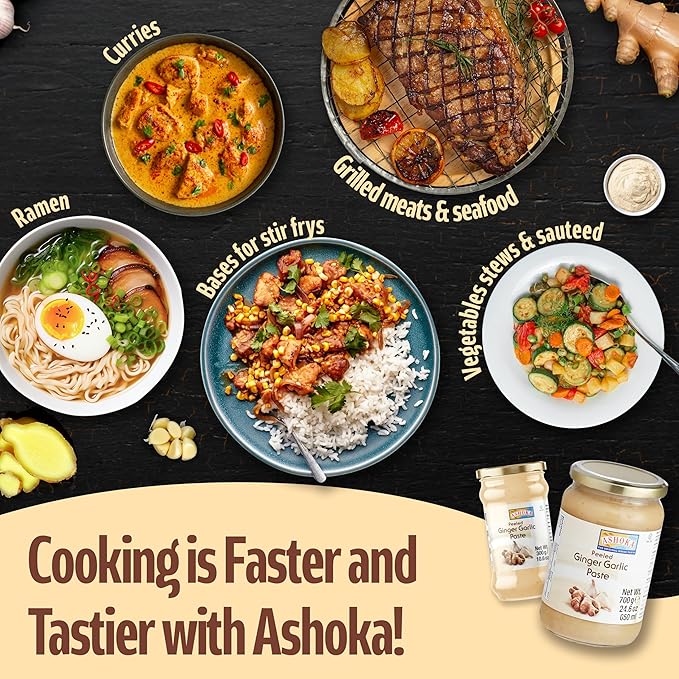 Ashoka Ginger Garlic Paste | Fresh Cooking Paste | Vegan | Gluten-Free | Kosher Certified | Non-GMO | No Colors | Made from Premium Indian Spices | 300 Grams (Pack of 3)