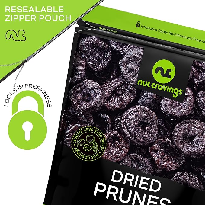 NUT CRAVINGS - Dried Prunes Pitted Unsweetened, Dry Plums No Sugar Added, Unsulphured (16oz, 1 LB) Bulk Dry Fruits Packed Fresh in Resealable Bag - Sweet Healthy Snack, Naturally Grown, Vegan, Kosher