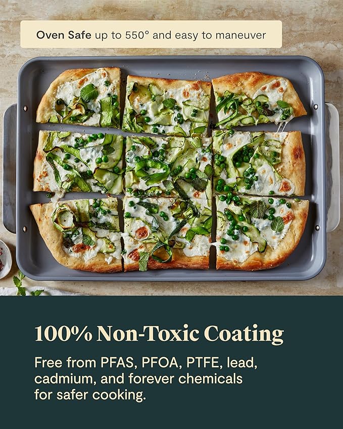 Caraway Non-Stick Ceramic Baking Sheet Duo - Naturally Slick Ceramic Coating - Non-Toxic, PTFE & PFOA Free - 18 x 13" Large & 15 x 10" Medium - Black