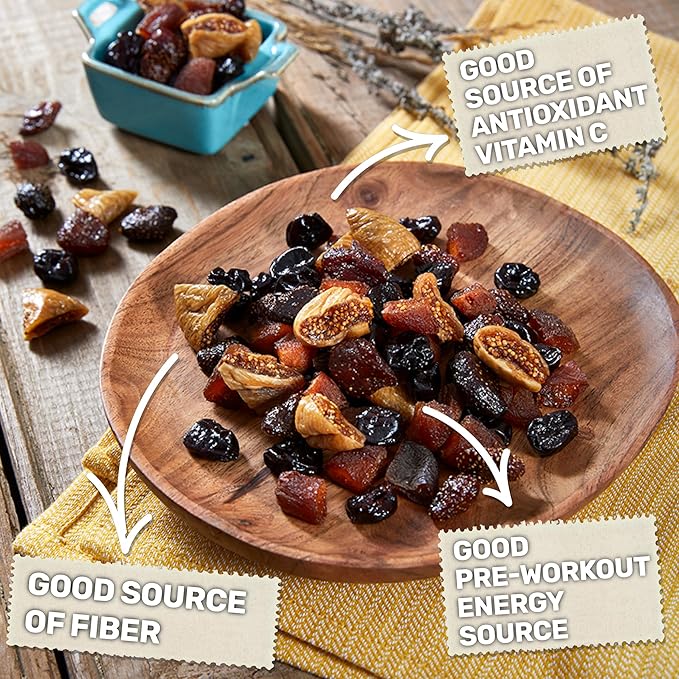 Happy Village Organic Dried Fruit Mix - Apricots, Figs, Strawberries & Tart Cherries, 20 OZ - Kosher, Non-GMO, No Refined Sugar, Vegan, Unsulfured Dried Fruit Medley