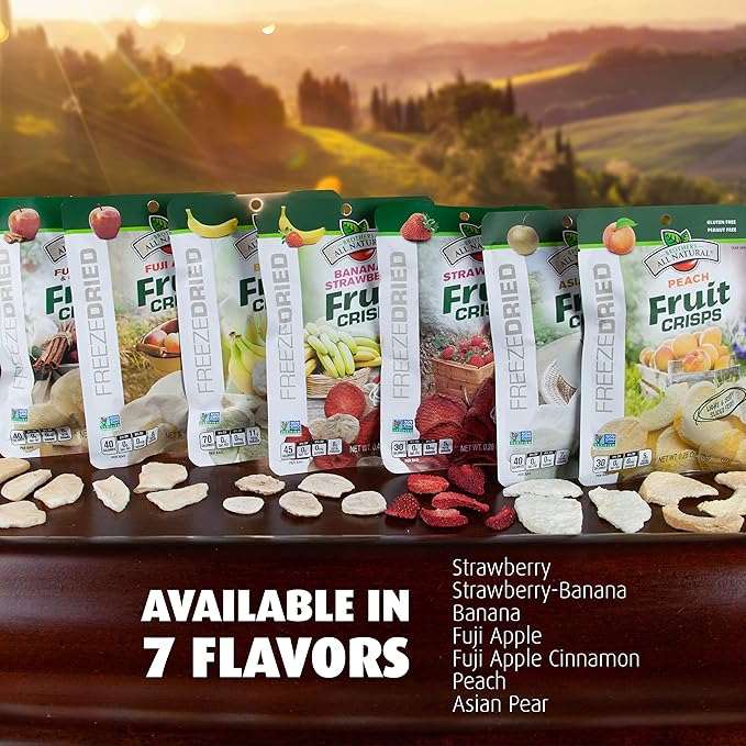 Brothers All Natural Freeze Dried Fruit Crisps, Variety Pack, 24 Single Serve Bags, Fuji Apple, Asian Pear, Banana Strawberry, Made with 100% Fruit, Gluten Free, Soy Free, Vegan, Heathy Snack