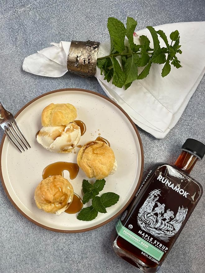 Runamok Maple Peppermint Bark Infused Maple Syrup - Authentic & Real Vermont Maple Syrup | Gluten Free & Natural Sweetener | Great Christmas Holiday Gift for Foodies! Breakfast, Coffee, Pancakes Maple Syrup | 8.45 Fl Oz (250mL)
