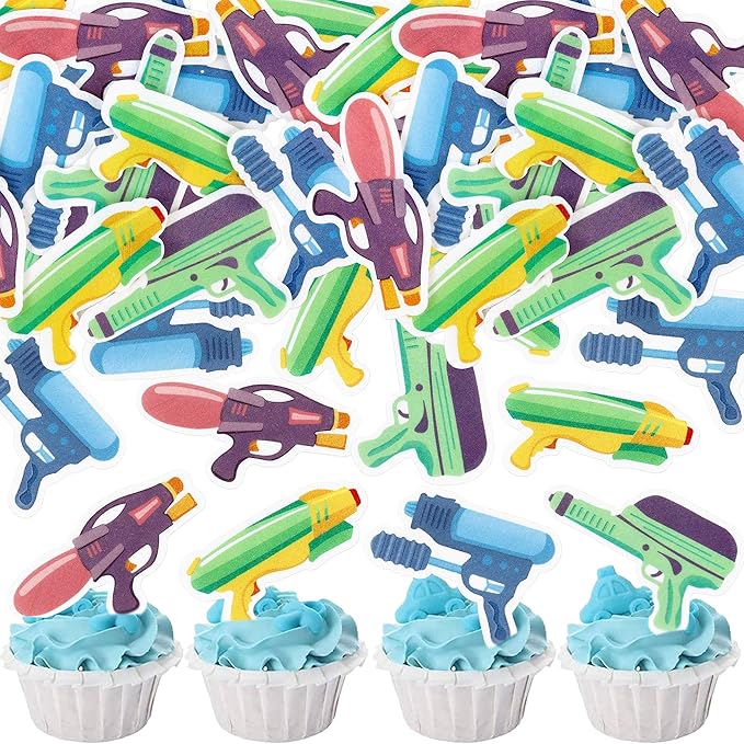 40Pcs Edible Water gun Cupcake Toppers Summer Beach Hawaii Party Decorations for Sweet Summer Theme Baby Shower Supplie