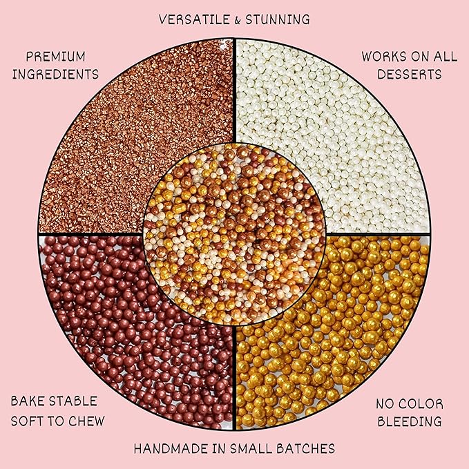 Confect Sprinkle Mix ??Edible Gold, Bronze & White Sugar Pearls with Copper Sparkling Sugar ?밎reat Gatsby Disco Ball- Elegant Cake, Cupcake & Cookie Decorating Sprinkles ?밮egan, Gluten-Free, Nut-Free, Soy-Free, Dairy-Free, Palm Oil-Free, Dye Free- 5 Oz