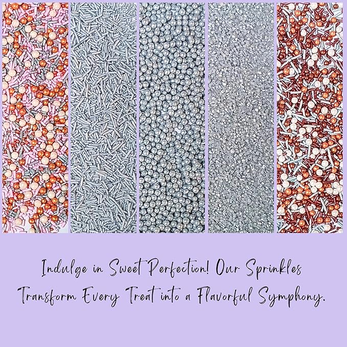 Confect Edible Cake Sprinkles Mix ??Silver, Bronze & White Pearls, Silver Jimmies, Sparkling Sugar ??Dessert Toppings for Cakes, Cupcakes, Cookies & Baking Decoration | Vegan, Gluten-Free, Nut-Free, Soy-Free, Dairy-Free, Palm Oil-Free- 5 Oz