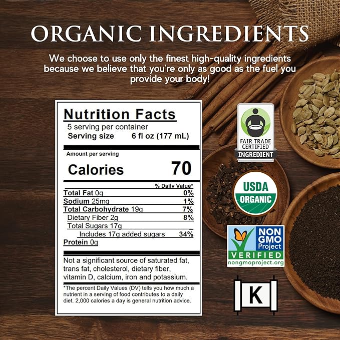 Third Street Inc. Organic Mystic Masala Spice Chai Concentrate, 32 Fl. Oz., Black Tea Latte Concentrate, Authentically Dreamy Tea Blend, Beverage Concentrate 1:1, Vegan, Gluten Free, Kosher, Non-GMO