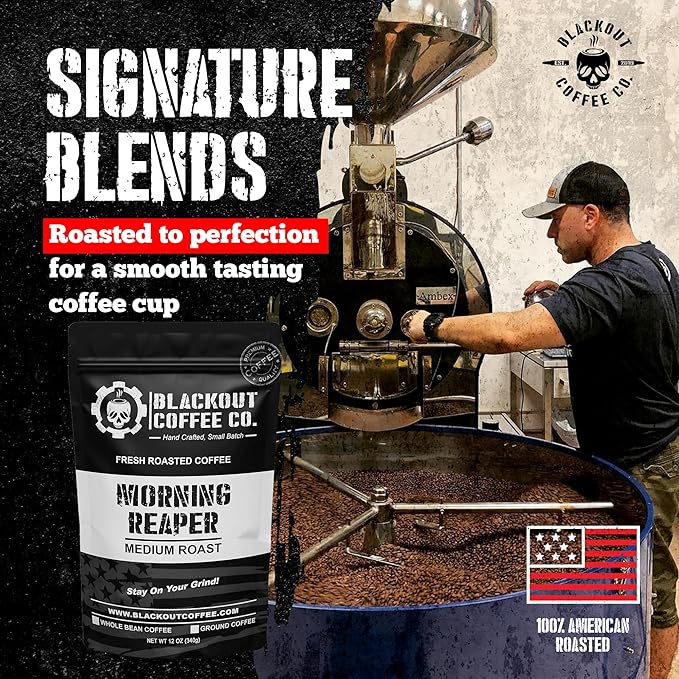 Blackout Coffee Morning Reaper Whole Bean Coffee ??Medium Roast, Bold & Smooth Flavor, Non-Bitter ??Freshly Roasted 12oz Bag, American Made