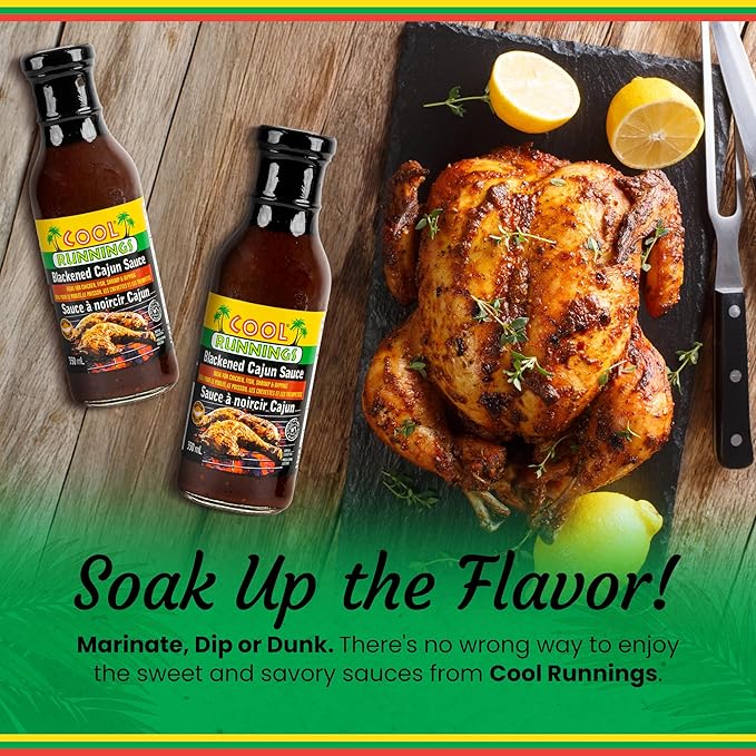 Cool Runnings USA Blackened Cajun Sauce, 350 ml - Bold and Smoky Louisiana-Style Marinade for Grilled Meats, Seafood, and Vegetables, Perfect for Short Ribs