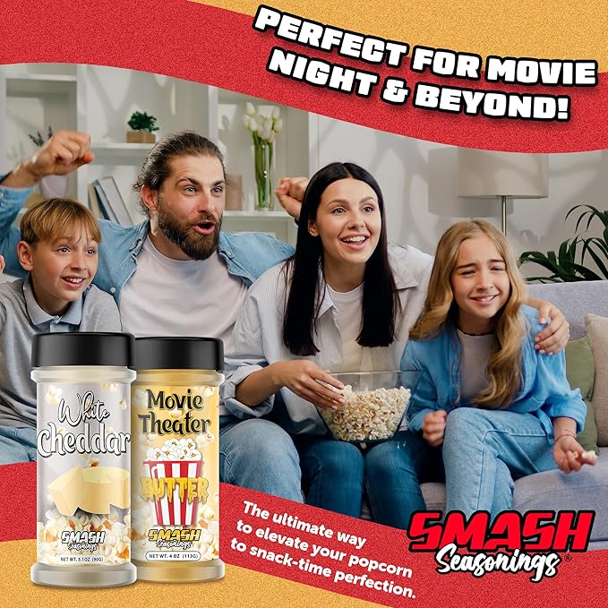 White Cheddar & Movie Theater Butter Popcorn Seasoning Shaker ??2 Pack Double Flavor Blend with Rich Butter & Sharp Cheese ??Sprinkle for Popcorn, Fries, Pasta, Chips, Veggies, Snacks, Gatherings