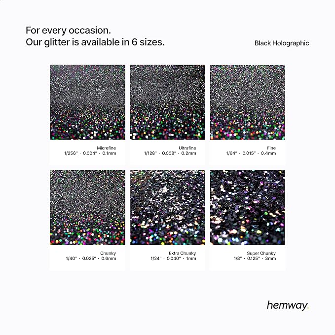 Hemway Premium Glitter Shaker - Black Holographic | 130g Fine Metallic Flake Sequins for Resin & Epoxy Crafts | Craft Supplies for Tumblers, Festival, Art