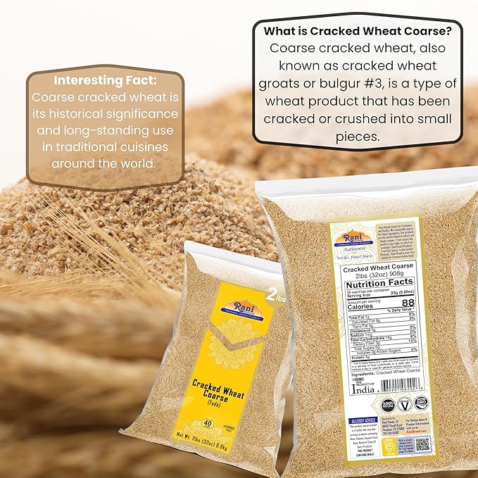 Rani Cracked Wheat Coarse (Fada/Bulgur Wheat#3) 32oz (2lbs) 908g ~ All Natural | Vegan | Gluten Friendly | NON-GMO | Kosher | Indian Origin