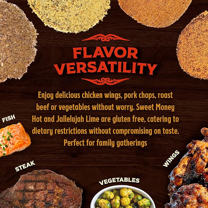 Big Poppa's Sweet Heat Flavor Bundle (4-Pack) - Featuring Sweet Money Hot, Competition Brisket & Steak, Competition Stash, and Jallelujah Lime Seasoning - Ultimate BBQ Seasoning Kit