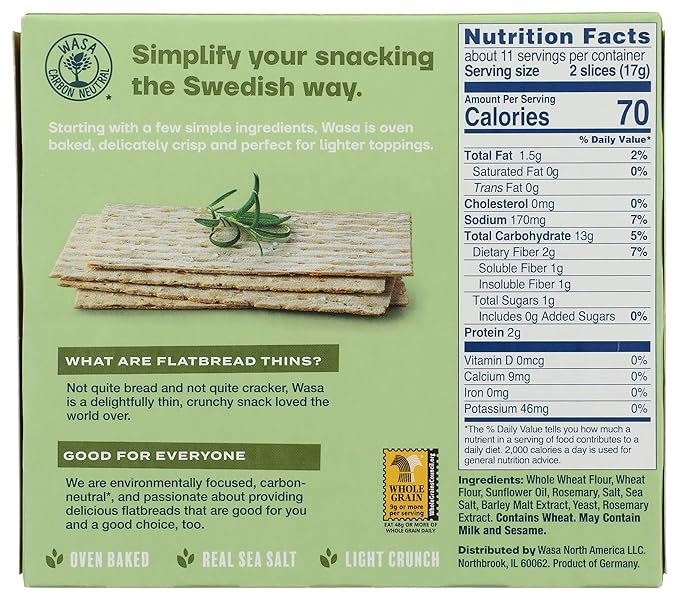 Wasa Flatbread Thins Crackers, Rosemary and Sea Salt, 6.7 Ounce (Pack of 1)