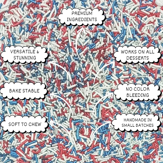 Confect Cake Mate Dessert Sprinkles ??Red, Navy Blue & White Vermicelli Sprinkles ??Edible Toppings for Cake Decorating, Cupcakes, Cookies & Ice Cream | Vegan, Gluten-Free, Soy-Free, Dairy-Free, Palm Oil-Free- 4.2 Oz