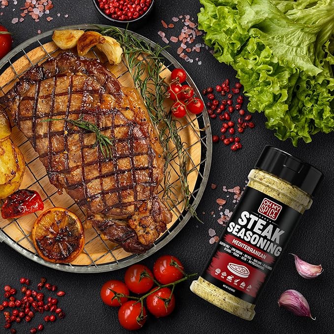 Steak Seasoning Pizza Seasoning Blend Mix - Gluten Free & Low Sodium Italian Seasonings for Beef & Ribeye Steaks. Mediterranean Spices for Cooking. Meat Seasonings for Grilling. Steak Rub Salt. 5.5oz