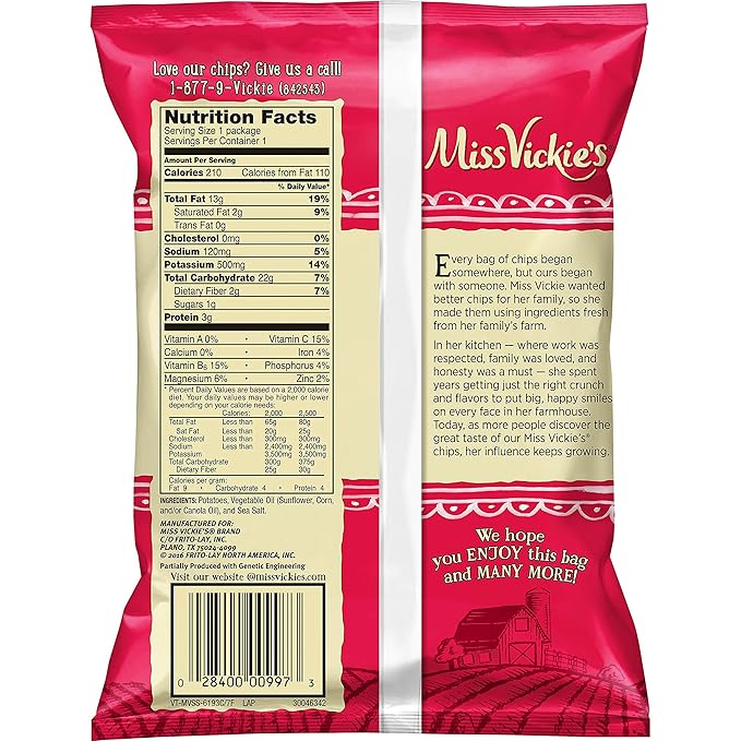 Miss Vickie's Sea Salt Flavored Kettle Cooked Potato Chips, 1.375 Ounce (Pack of 64)