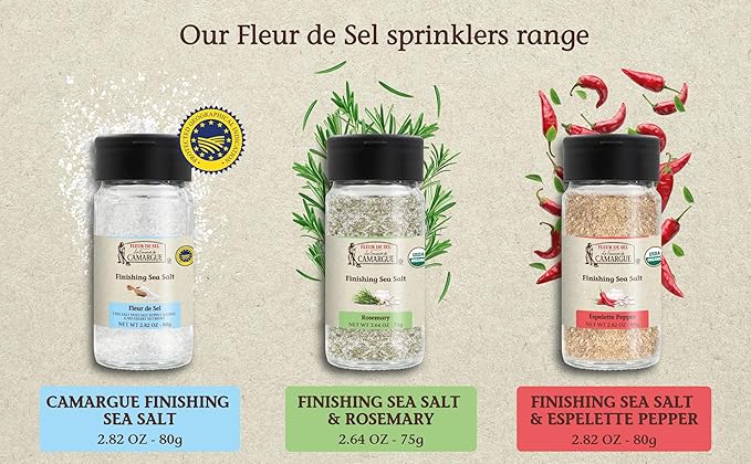 Le Saunier de Camargue Fleur de Sel – Original French Sea Salt Finishing Salt – Gourmet Hand-Harvested Flaky Salt in Glass Shaker – 80g