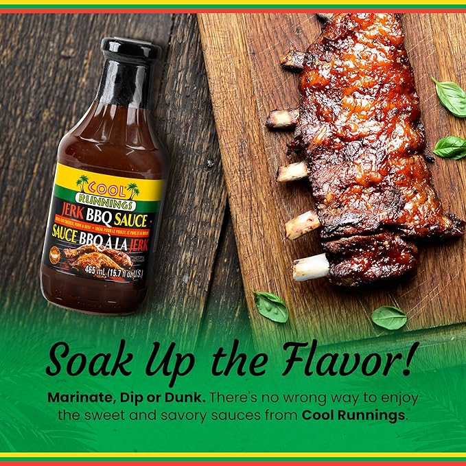 Cool Runnings Jerk BBQ Sauce 465ml - Bold and Smoky Jamaican-Style Barbecue Sauce for Grilling, Marinating, Dipping and Oven-Baked Dishes