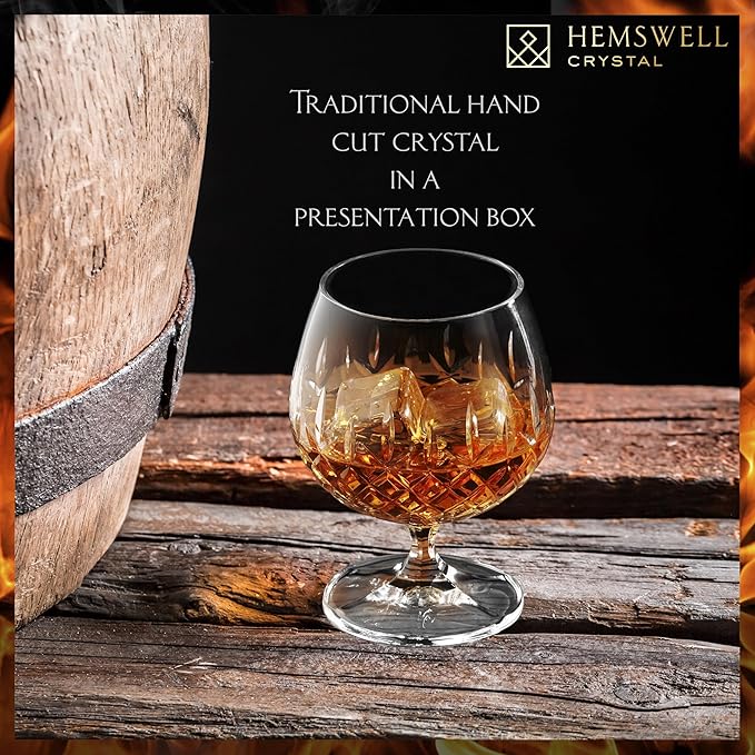 Single Brandy Snifter Cognac Glass - Small Snifter Glasses for Scotch, Brandy or Whisky - Elegant and Exquisite Cognac Balloon Glass - European Crystal 8.5oz - Wicklow Design