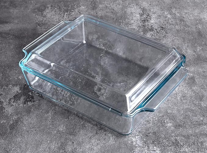 Rectangular Tempered Glass Casserole Dish, Tempered Glass Baking Dish with Glass Cover. Oven, Freezer and Dishwasher Safe. - 2 Liter