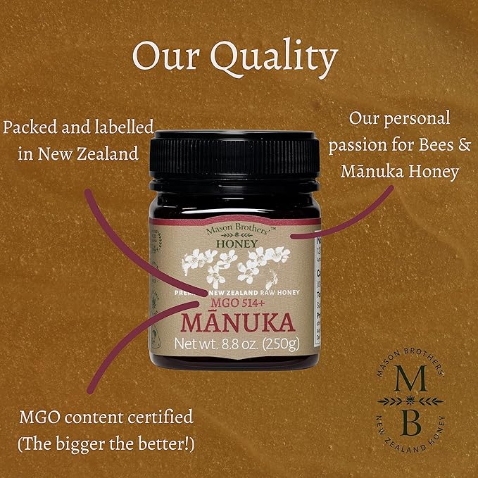 Mason Brothers’ Raw Manuka Honey MGO 514+ | New Zealand Honey, MGO Certified / 8.8oz