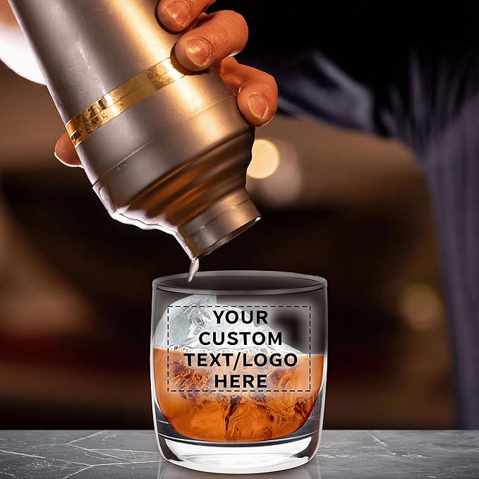 DISCOUNT PROMOS Custom Whiskey Glasses 10 oz Set of 50, Personalized Bulk Pack - Heavy Base Old Fashioned Glass, Perfect for Scotch, Bourbon, Whiskey, Cocktail - Clear Bottom Color