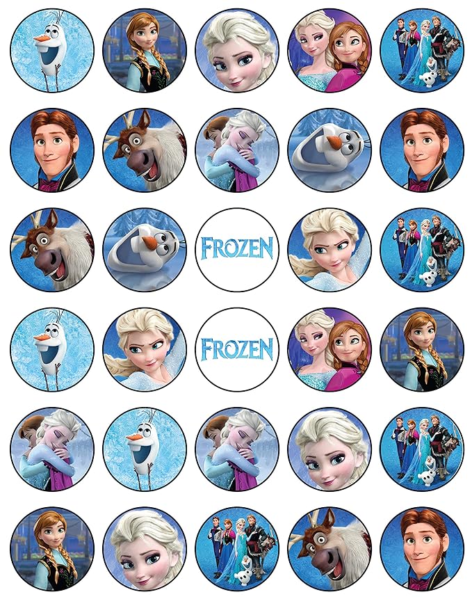 30 x Edible Cupcake Toppers ??Winter Princess Party Collection of Edible Cake Decorations | Uncut Edible Prints on Wafer Sheet