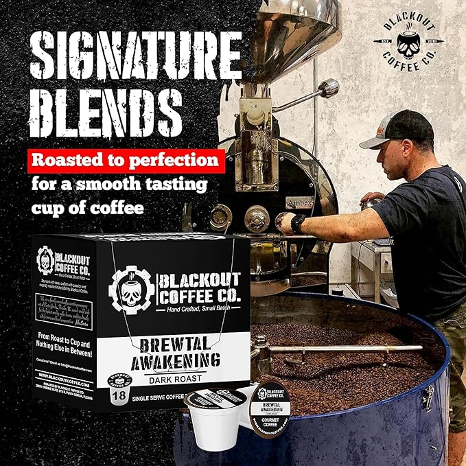 Blackout Coffee Brewtal Awakening Dark Roast Coffee ??HIGH CAFFEINE, Bold & Strong, Fuel Your Mission ??18 Count K-Cup Pods, American Made