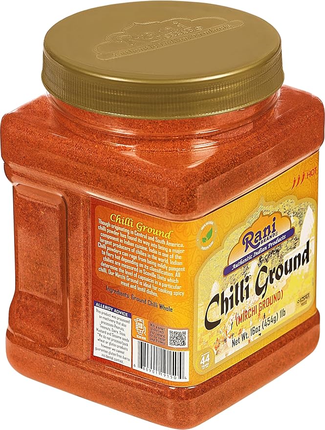 Rani Chilli Powder (Mirchi) Ground Indian Spice 16oz (1lb) 454g PET Jar ~ All Natural | Salt-Free | Vegan | No Colors | Gluten Friendly | NON-GMO | Kosher | Indian Origin