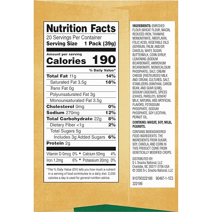 Lance Sandwich Crackers, Captain's Wafers Cream Cheese & Chives, 20 Count Box (Pack of 6)