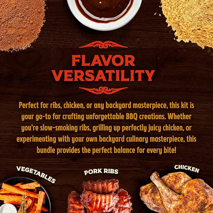 Big Poppa’s Spice & Sauce Celebration BBQ seasoning set – Sweet & Spicy Chili Seasoning Rub, Kansas City BBQ Sauce & Outstanding Honey Garlic Seasoning – 3-Pack Flavor Bundle for Ribs, Chicken & Pork