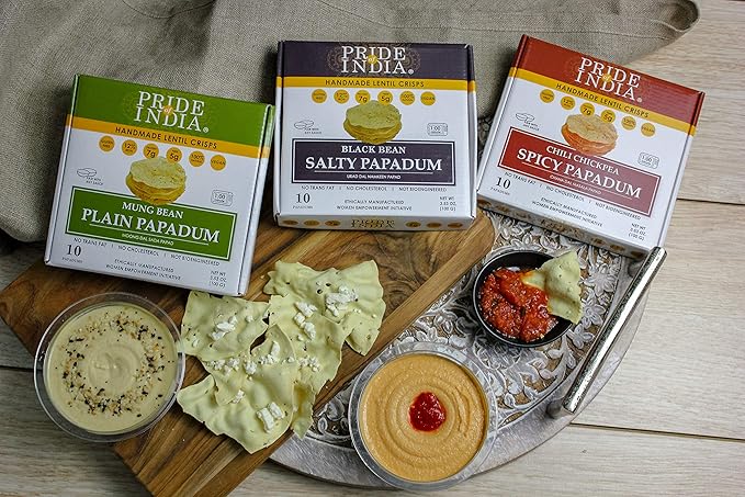 Pride Of India - Salty Black Bean Namkeen Papadum Lentil Crisp - 10 count (3.53oz - 100gm) - Lentil Chips, Gluten-Free Crackers, Healthy Snacks, Indian Snacks, Lentil Crackers