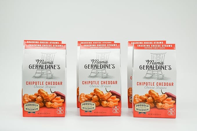 Mama Geraldine's Chipotle Cheese Straws - 4.5 oz Box (6 Pack) - Spicy & Savory Baked Cheese Snacks