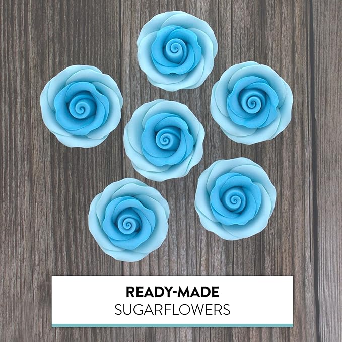 Global Sugar Art Premium Edible Roses, Light Blue, Unwired, Medium 1.5 inches, 12 Count by Chef Alan Tetreault