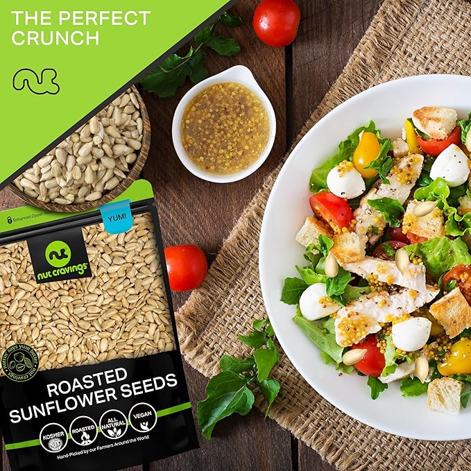 NUT CRAVINGS - Roasted Unsalted Sunflower Seeds Kernels to eat, No Shell Hulled (16oz - 1 LB) Bulk Nuts Packed Fresh in Resealable Bag - Healthy Protein Snack, Food Assortments
