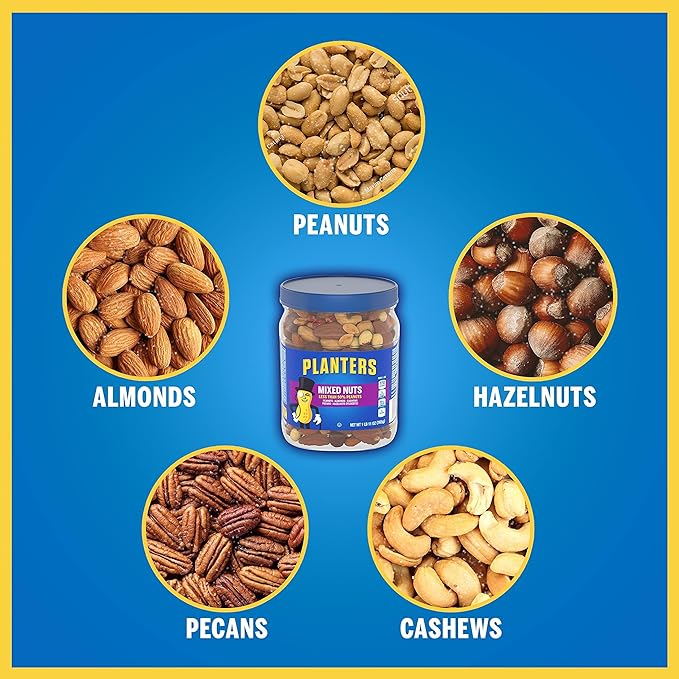 PLANTERS Salted Mixed Nuts, Party Snacks, Plant-Based Protein, 27 Oz Canister (Pack of 2)