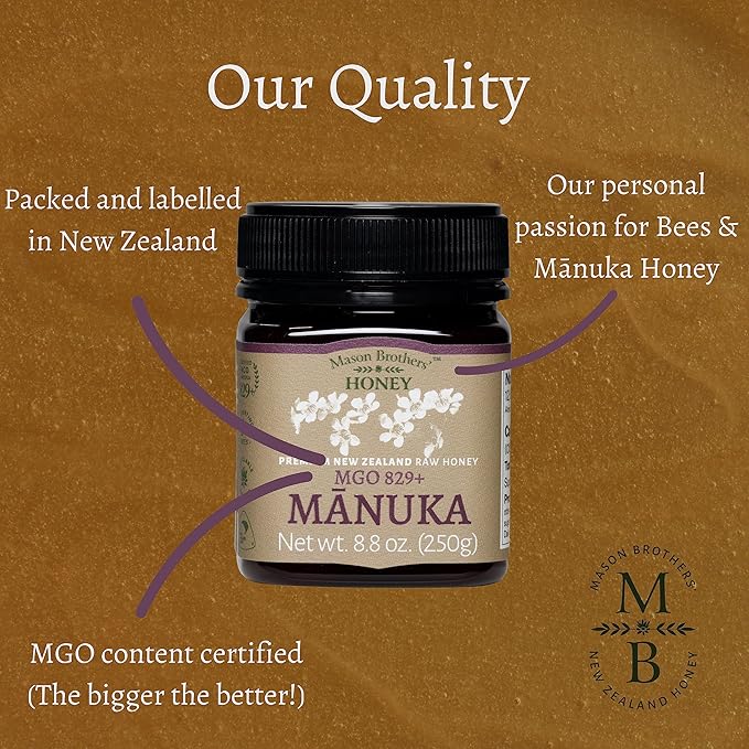 Mason Brothers’ Raw Manuka Honey MGO 829+ | 8.8oz New Zealand Honey, MGO Certified