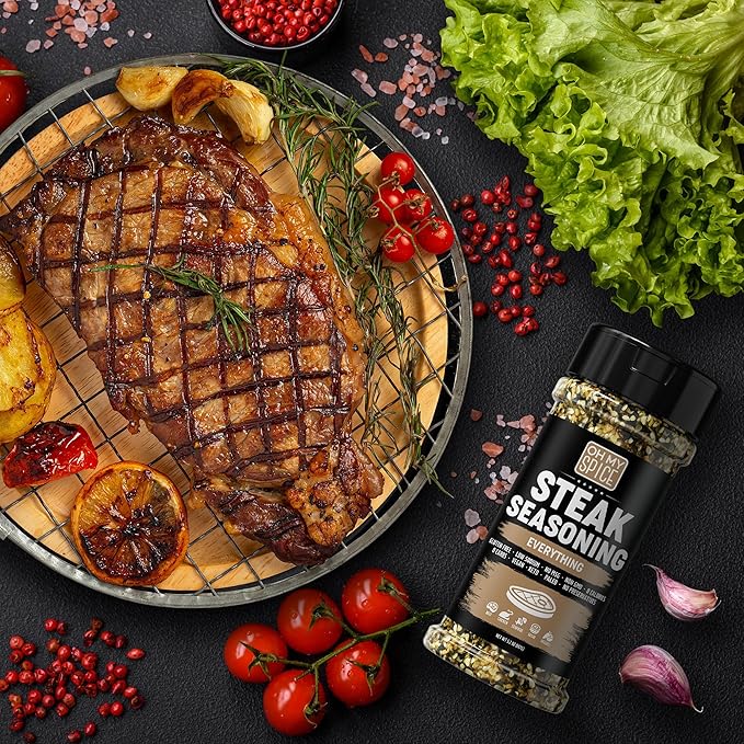 Steak Seasoning Everything Bagel Seasoning Mix - Gluten Free & Low Sodium Meat Seasonings Beef, NY Strip, BBQ & Ribeye. Sesame Seeds Blend Steak Seasonings for Grilling. Steaks Salt. Steaks Rub. 5.2oz