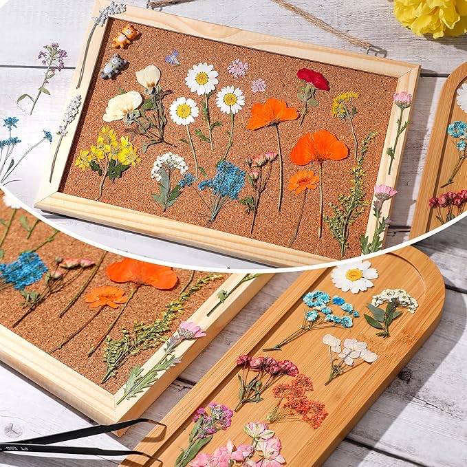 Nuanchu Pressed Flowers Bulk Dried Flower for Crafts, Dried Wildflowers Leave Natural with Tweezer for Resin Mold Scrapbooking Nail Soap Making DIY(Trendy Style,Blend Color)