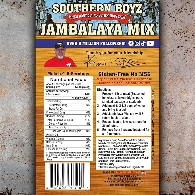 Southern Boyz Seasonings Jambalaya Mix With Rice, 8 Ounce Bag (No MSG, Gluten-Free Blend - Makes 4-6 Servings)