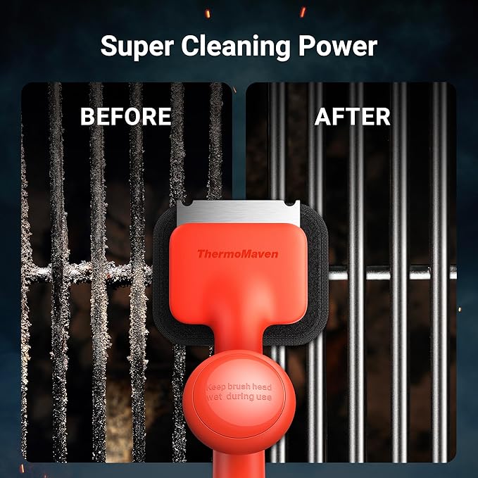 BBQ Grill Brush Bristle Free - 17" Safe Steam Grill Cleaner Brush with Scraper and 5 Brush Heads for Porcelain/Gas/Charcoal Grill Outdoor Grill Barbecue Cleaner