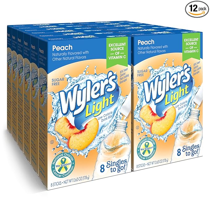 Wyler?셲 Light Singles-To-Go Sugar Free Drink Mix, Peach, 8 CT Per Box (Pack of 12)