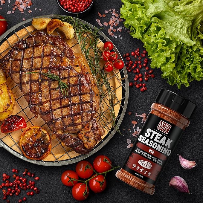 Steak Seasoning BBQ Rub Mix - Gluten Free & Low Sodium Meat Seasonings for Beef, Rib & Ribeye. Steak Seasoning for Grilling. BBQ Seasonings for Cooking. Steaks Salt Blend. Smoking Steaks Rubs. 4.1oz