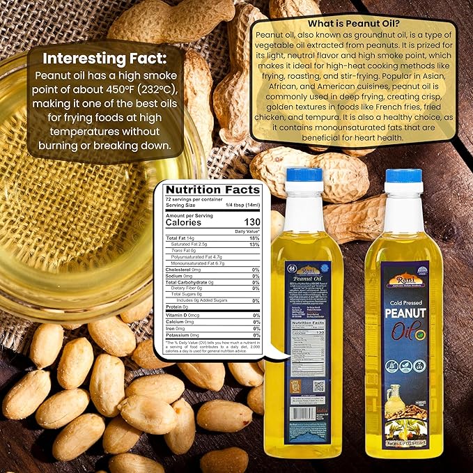 Rani Peanut Oil 33.8 Ounce (1 Liter) Cold Pressed | 100% Natural | NON-GMO | Kosher | Vegan | Gluten Free